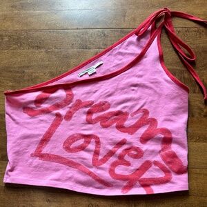 One shoulder pink top